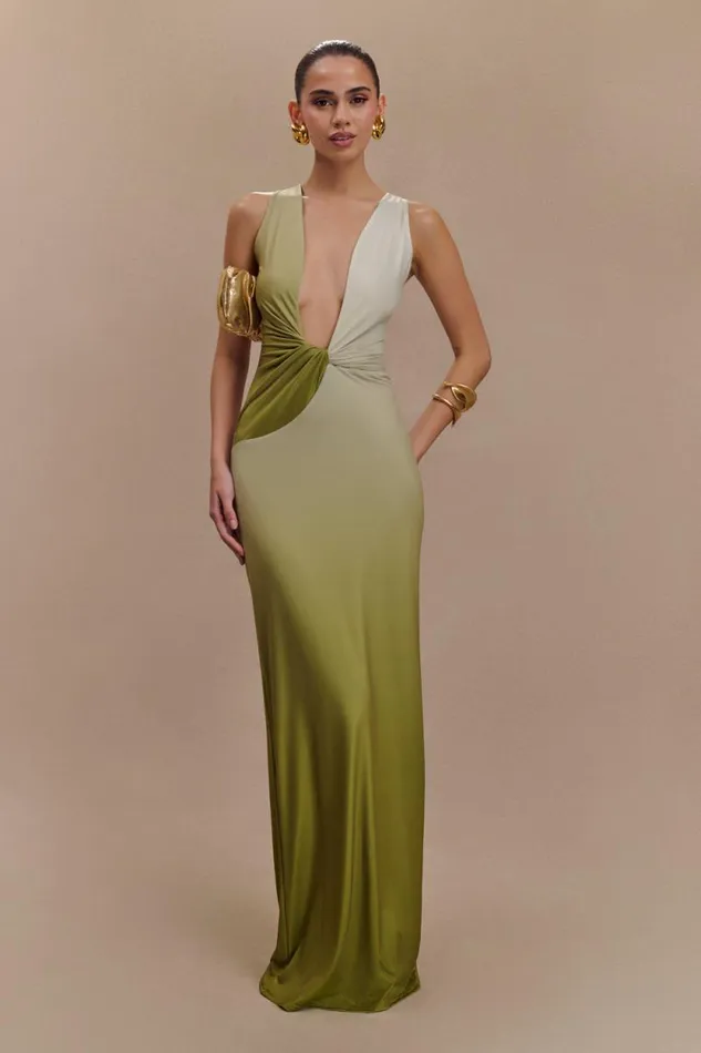 Women Meshki Dresses Stella Draped Slinky Maxi Dress 8211 Ombre Vintage Olive