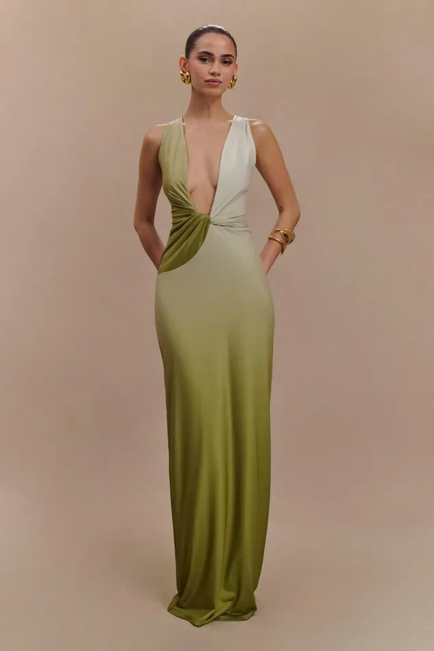 Women Meshki Dresses Stella Draped Slinky Maxi Dress 8211 Ombre Vintage Olive