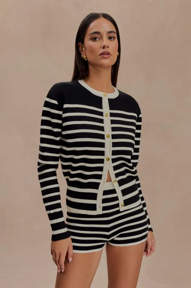 Women Meshki Dresses Talia Stripe Knit Cardigan 8211 BlackWhite