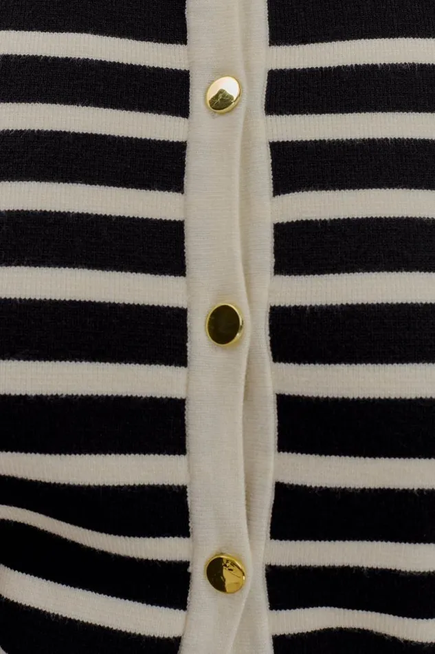 Women Meshki Dresses Talia Stripe Knit Cardigan 8211 BlackWhite