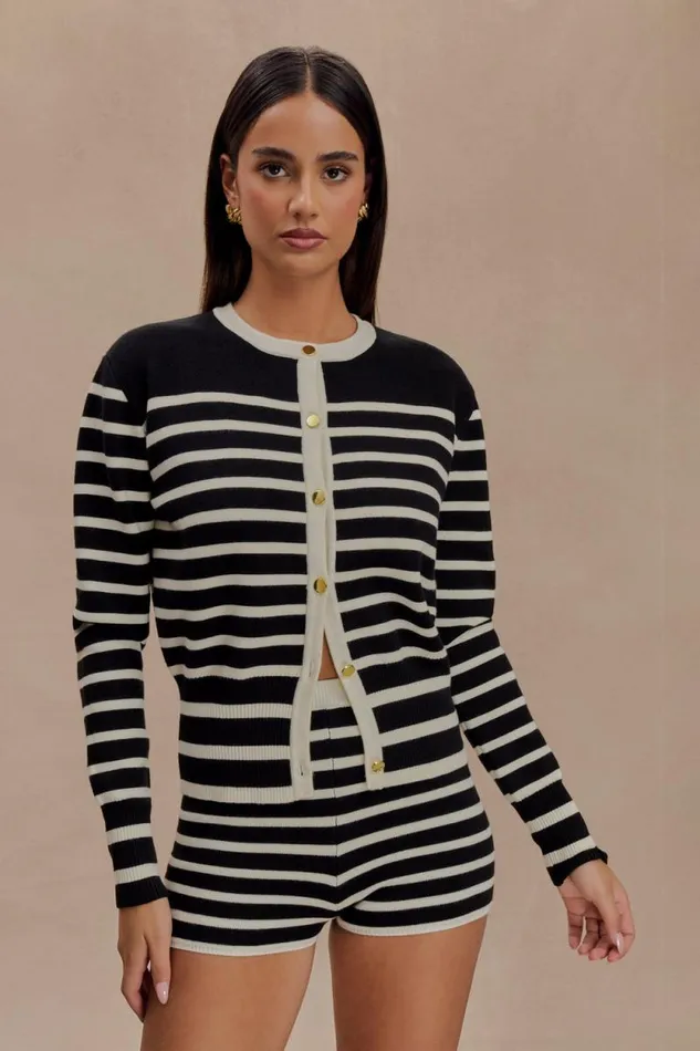 Women Meshki Dresses Talia Stripe Knit Cardigan 8211 BlackWhite