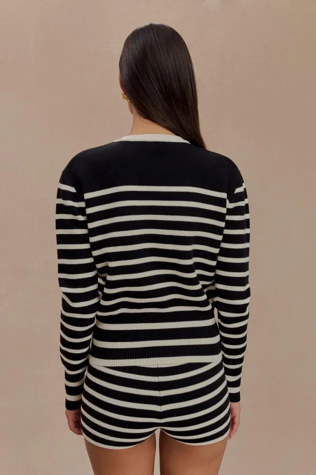 Women Meshki Dresses Talia Stripe Knit Cardigan 8211 BlackWhite
