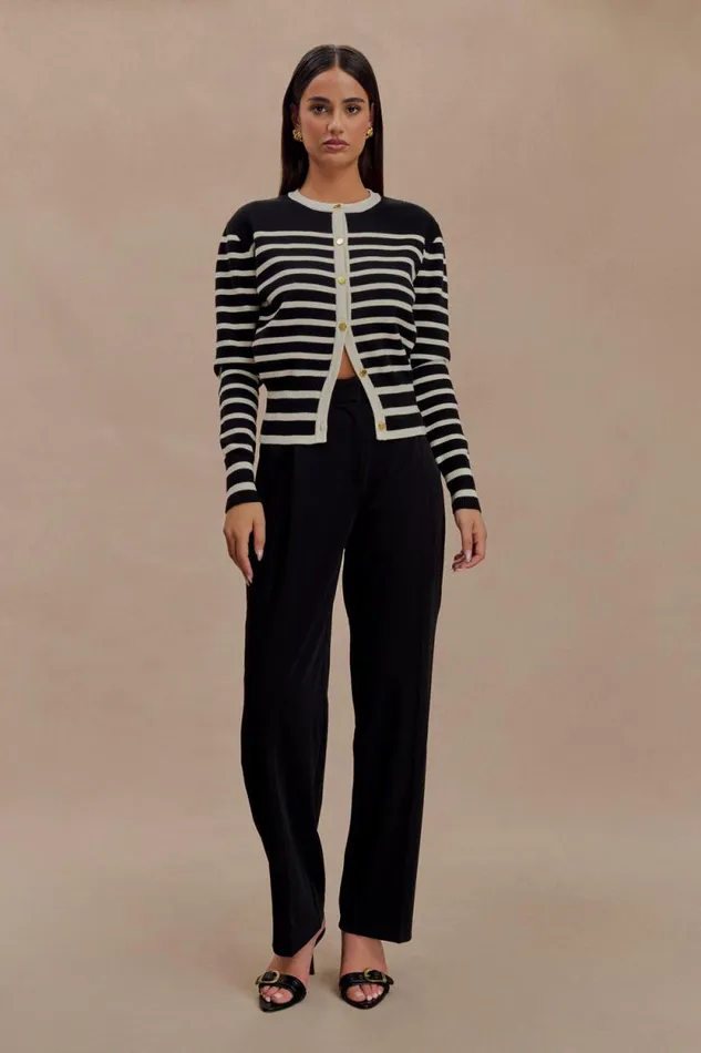 Women Meshki Dresses Talia Stripe Knit Cardigan 8211 BlackWhite