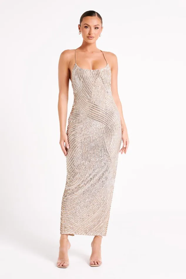 Women Meshki Dresses Tierra Sequin Maxi Dress 8211 Silver