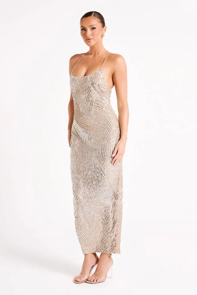 Women Meshki Dresses Tierra Sequin Maxi Dress 8211 Silver