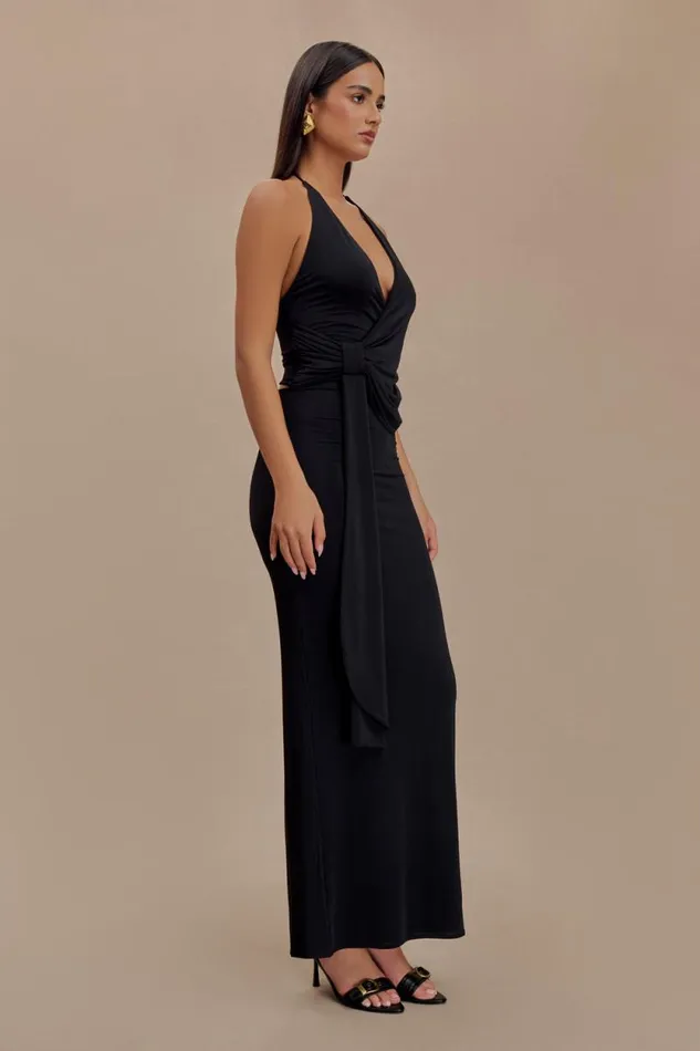 Women Meshki Dresses Tyla Draped Slinky Halter Maxi Dress 8211 Black