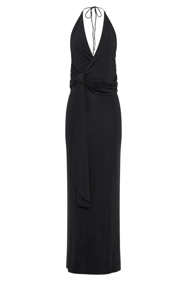 Women Meshki Dresses Tyla Draped Slinky Halter Maxi Dress 8211 Black