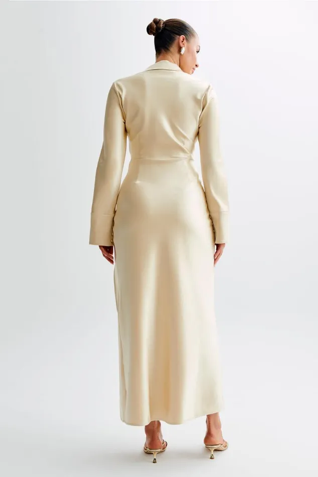 Women Meshki Dresses Whitley Satin Collared Maxi Dress 8211 Gold