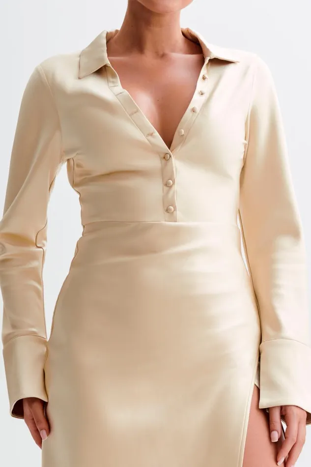 Women Meshki Dresses Whitley Satin Collared Maxi Dress 8211 Gold
