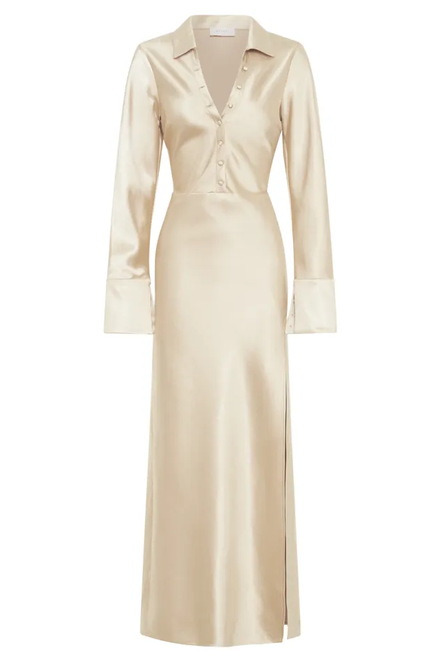 Women Meshki Dresses Whitley Satin Collared Maxi Dress 8211 Gold