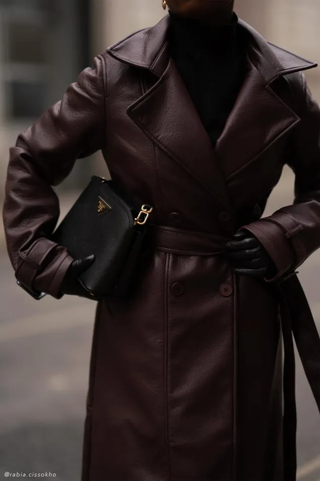 Women Meshki Outerwear Tarah Faux Leather Trench Coat 8211 Cacao Brown