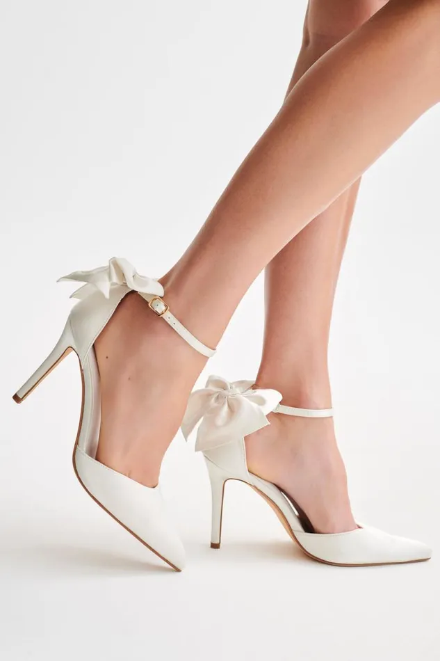 Women Meshki Shoes Charmed Satin Bow Heel 8211 White