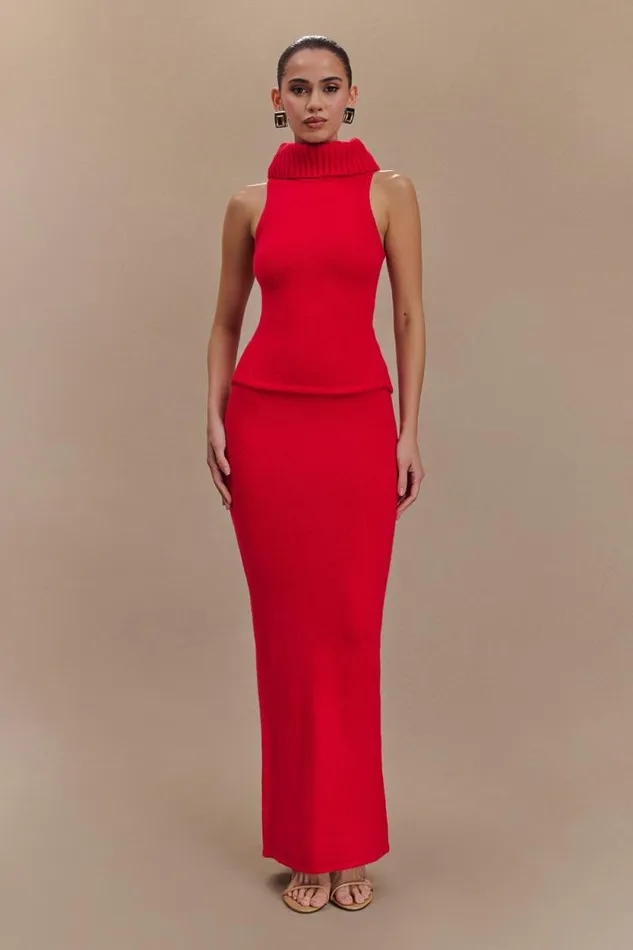 Women Meshki Shoes Elise Knit Maxi Skirt 8211 Red