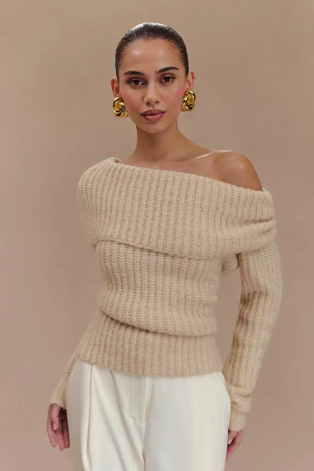 Women Meshki Tops Alicia Off Shoulder Knit Top 8211 Cream