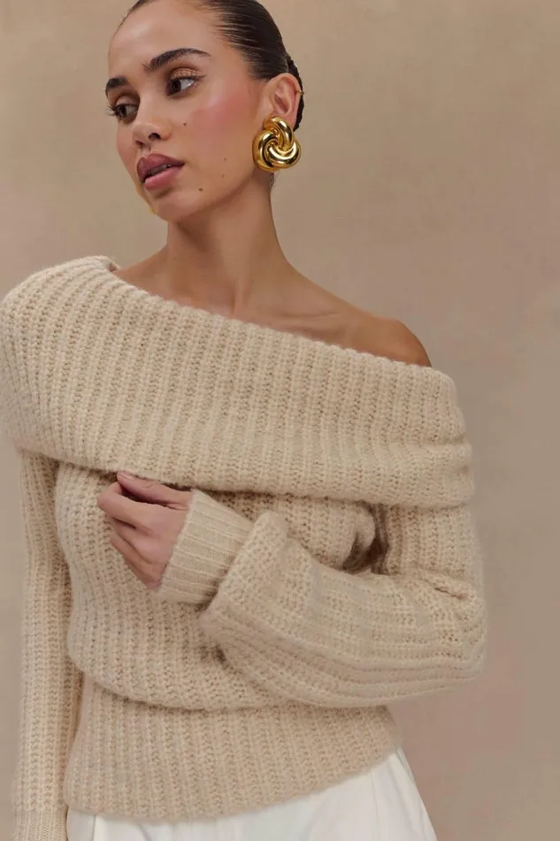 Women Meshki Tops Alicia Off Shoulder Knit Top 8211 Cream