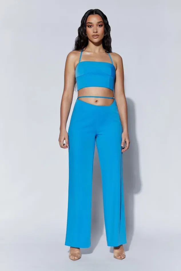 Women Meshki Tops Bahar Seam Line Crop Top 8211 Azure Blue