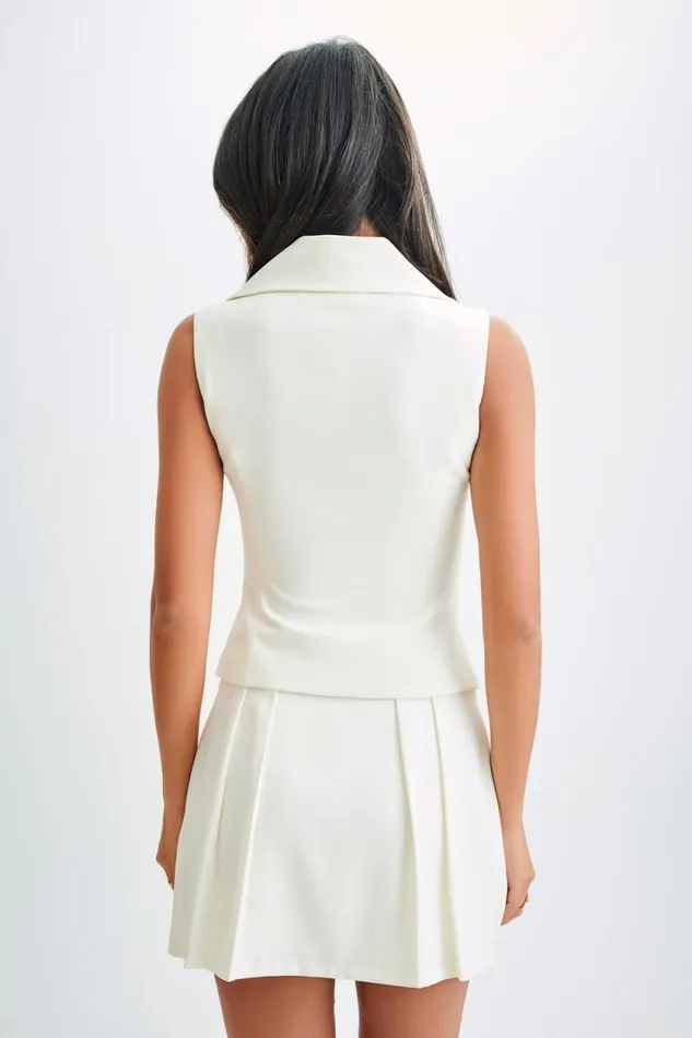 Women Meshki Tops Berkley Suiting Waistcoat With Cowl 8211 Ivory
