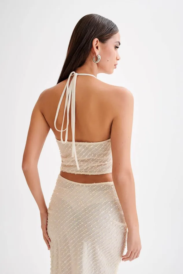 Women Meshki Tops Brielle Sequin Halter Top 8211 Buttercream