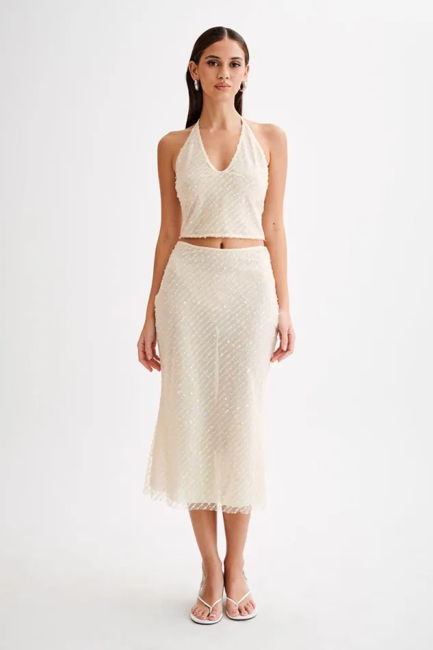 Women Meshki Tops Brielle Sequin Halter Top 8211 Buttercream