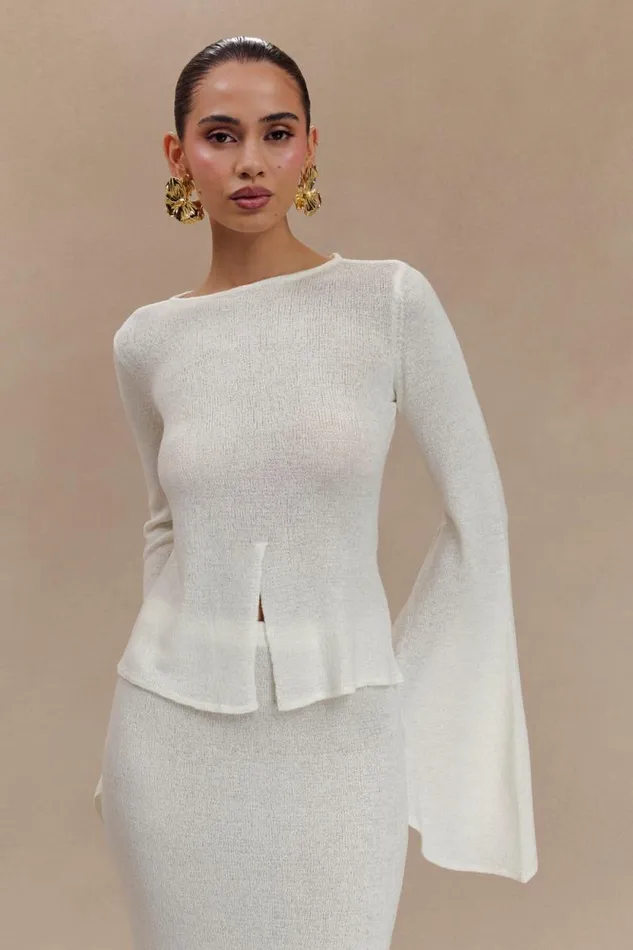 Women Meshki Tops Carey Knit Flare Sleeve Top 8211 Ivory