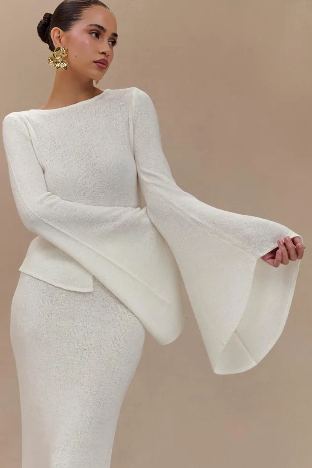 Women Meshki Tops Carey Knit Flare Sleeve Top 8211 Ivory