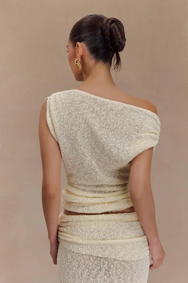 Women Meshki Tops Chloe Off Shoulder Boucle Knit Top 8211 Ivory