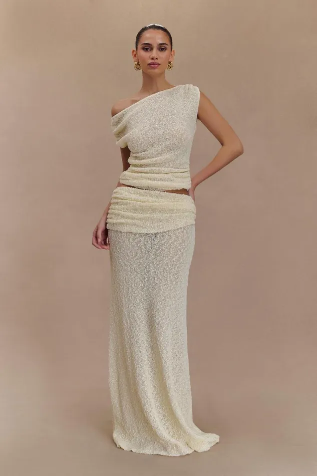 Women Meshki Tops Chloe Off Shoulder Boucle Knit Top 8211 Ivory