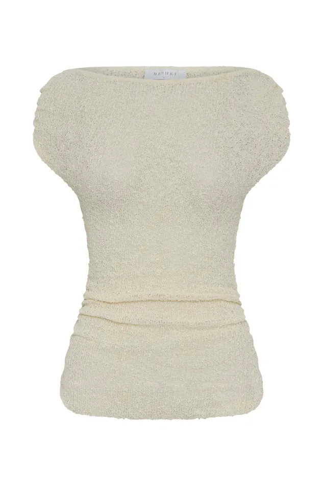 Women Meshki Tops Chloe Off Shoulder Boucle Knit Top 8211 Ivory