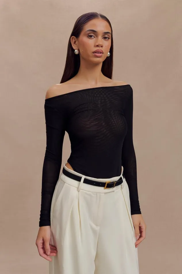 Women Meshki Tops Colette Boat Neck Mesh Top 8211 Black