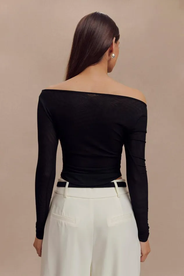 Women Meshki Tops Colette Boat Neck Mesh Top 8211 Black