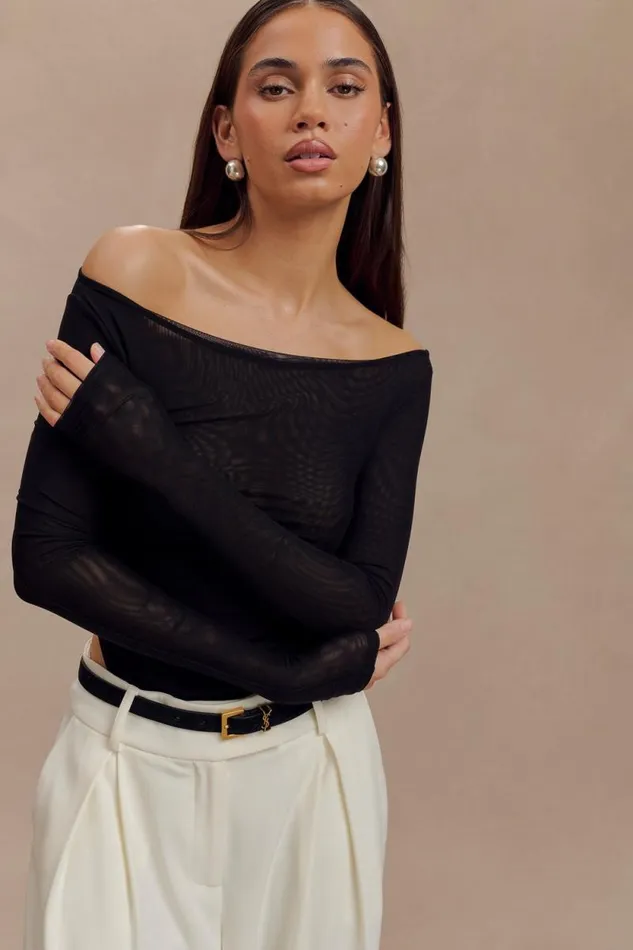 Women Meshki Tops Colette Boat Neck Mesh Top 8211 Black