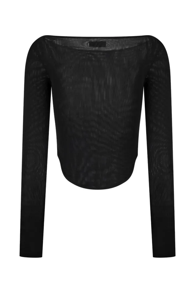 Women Meshki Tops Colette Boat Neck Mesh Top 8211 Black
