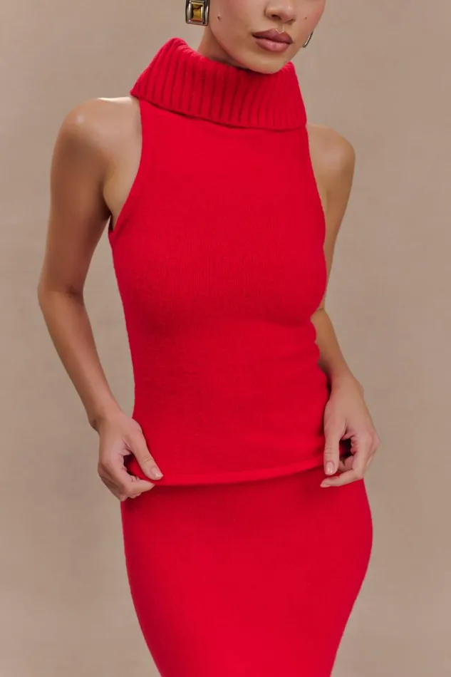Women Meshki Tops Elise Roll Neck Knit Top 8211 Red