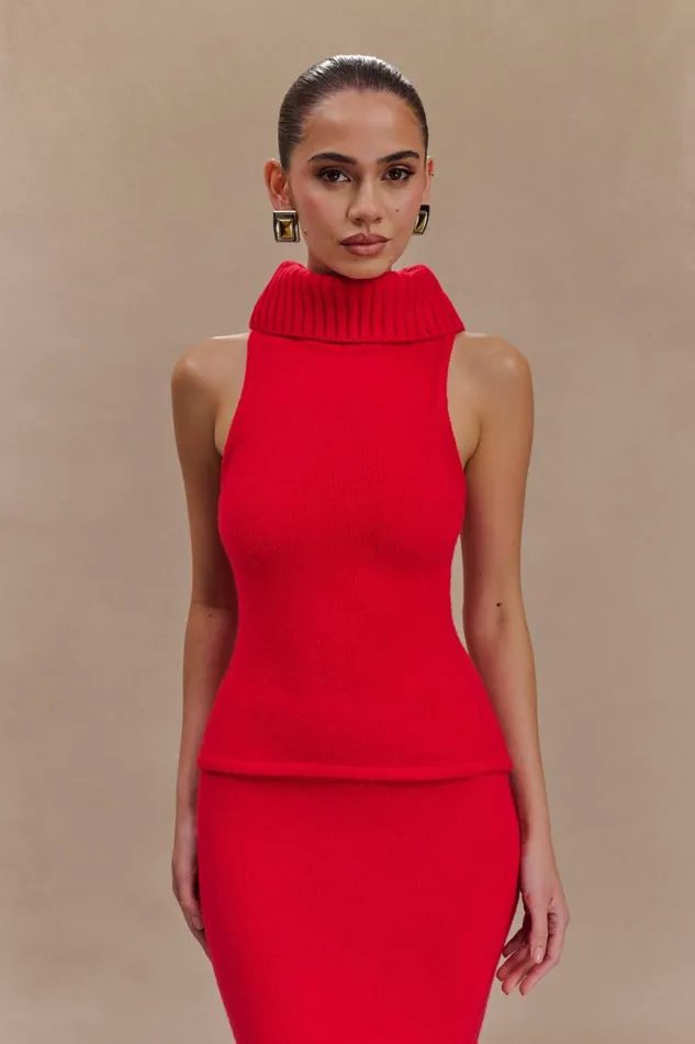 Women Meshki Tops Elise Roll Neck Knit Top 8211 Red