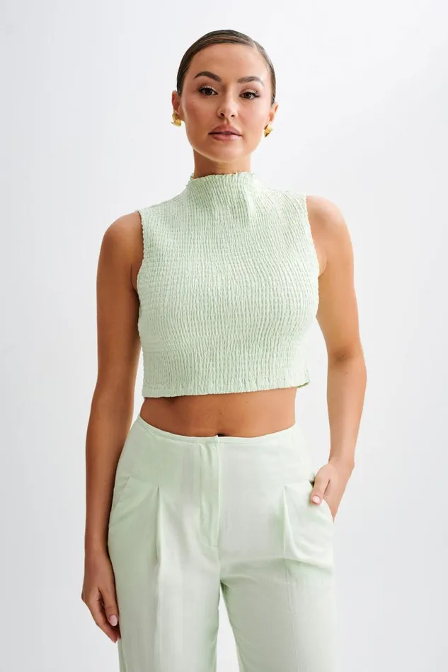 Women Meshki Tops Emanuelle Sleeveless Linen Shirring Top 8211 Mint