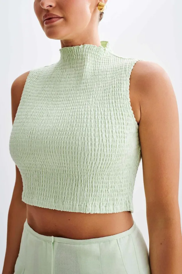 Women Meshki Tops Emanuelle Sleeveless Linen Shirring Top 8211 Mint