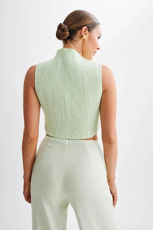 Women Meshki Tops Emanuelle Sleeveless Linen Shirring Top 8211 Mint