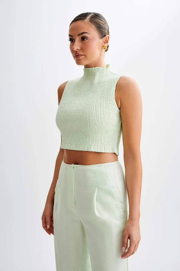 Women Meshki Tops Emanuelle Sleeveless Linen Shirring Top 8211 Mint