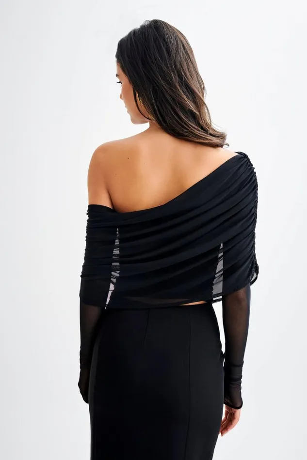 Women Meshki Tops Everly Sheer Mesh Off Shoulder Top 8211 Black