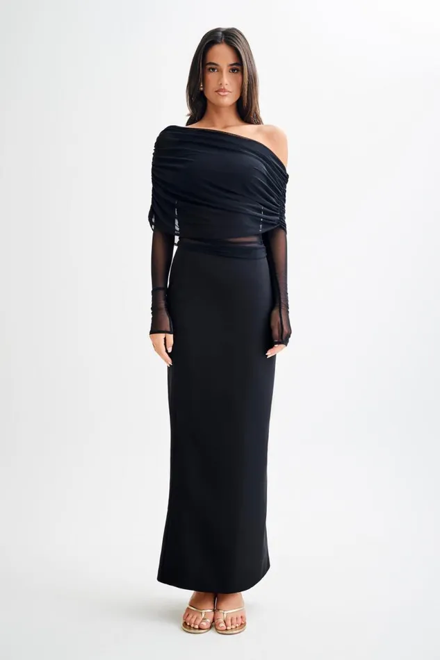 Women Meshki Tops Everly Sheer Mesh Off Shoulder Top 8211 Black