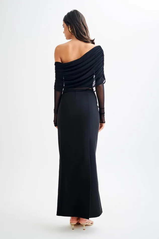 Women Meshki Tops Everly Sheer Mesh Off Shoulder Top 8211 Black