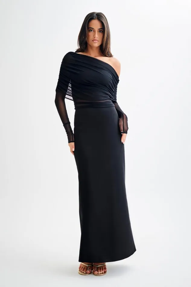 Women Meshki Tops Everly Sheer Mesh Off Shoulder Top 8211 Black