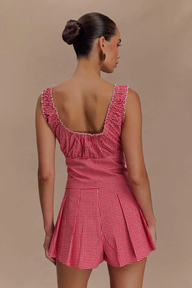 Women Meshki Tops Ines Sleeveless Ruched Top 8211 Red Gingham