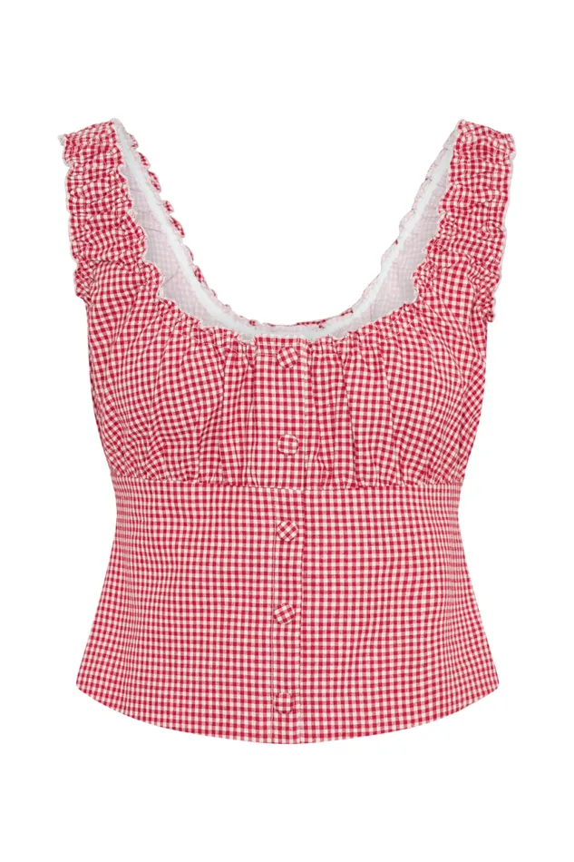 Women Meshki Tops Ines Sleeveless Ruched Top 8211 Red Gingham