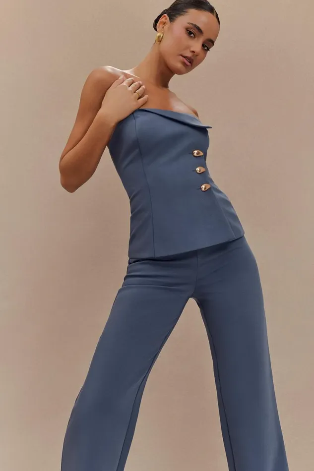 Women Meshki Tops Lindie Strapless Suiting Top 8211 Steel