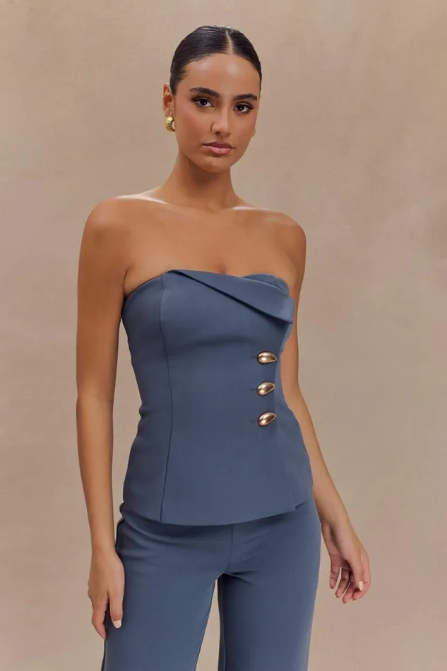 Women Meshki Tops Lindie Strapless Suiting Top 8211 Steel
