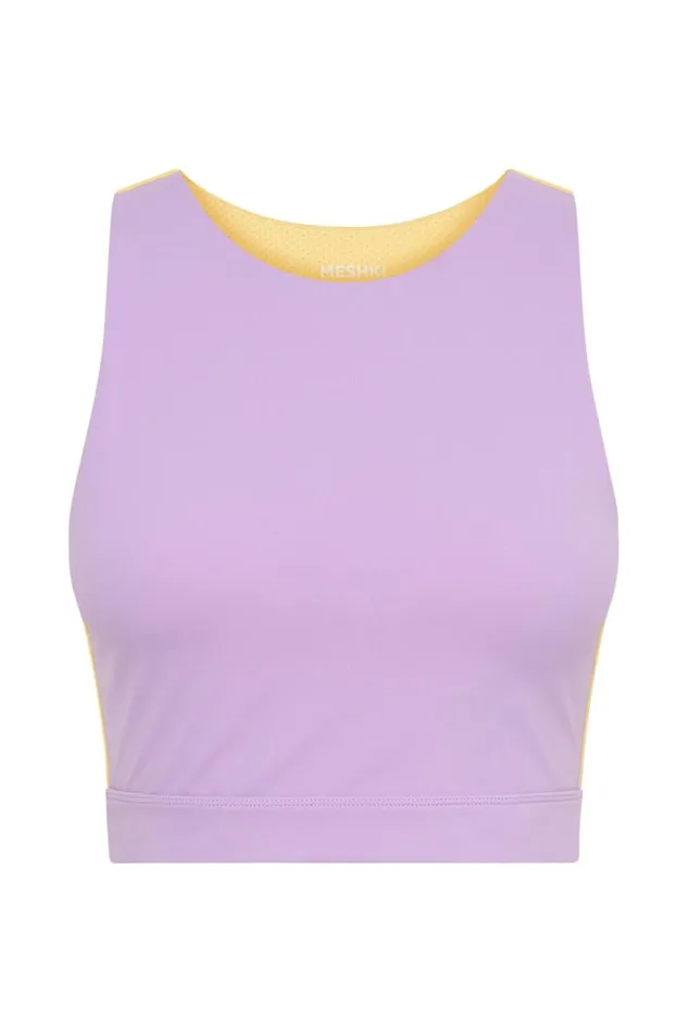 Women Meshki Tops Lori Two Tone Racer Crop Top 8211 LilacYellow