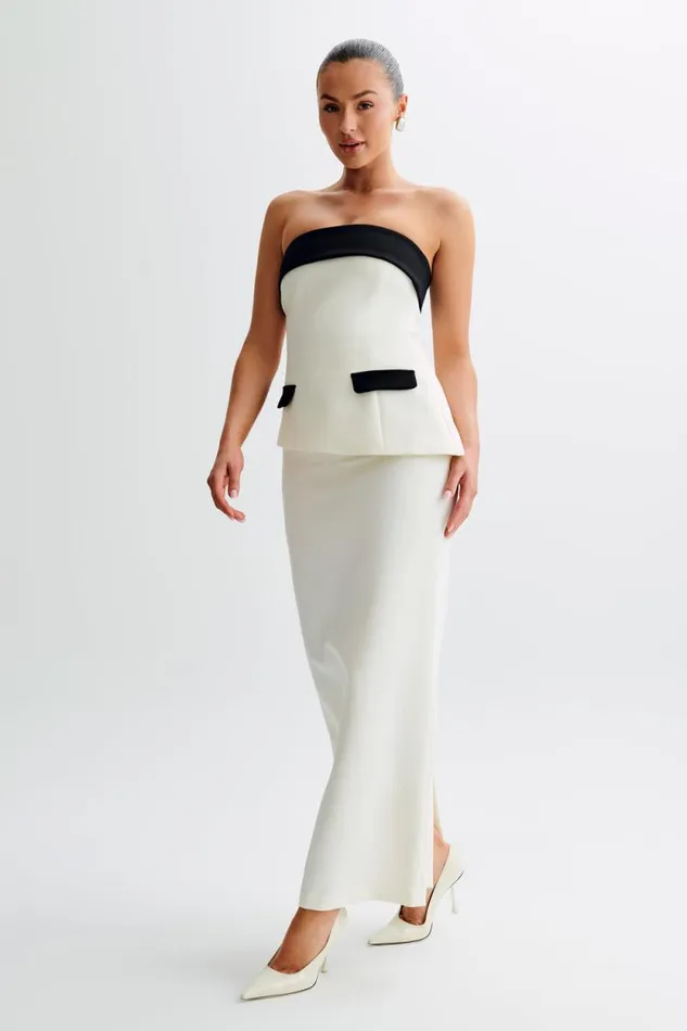 Women Meshki Tops Micah Contrast Suiting Strapless Top 8211 White