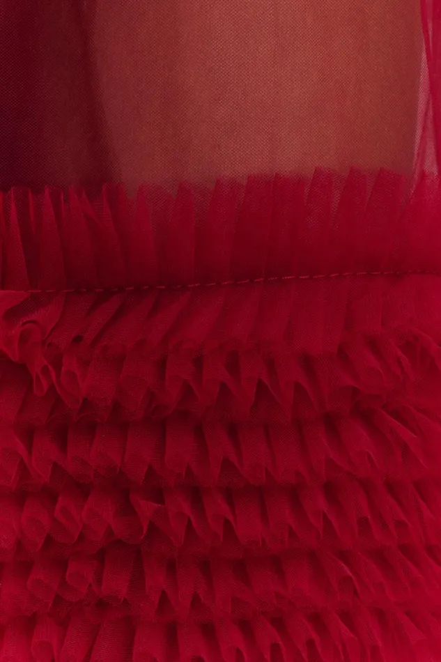 Women Meshki Tops Minka Mesh Ruffle Halter Maxi Dress 8211 Red