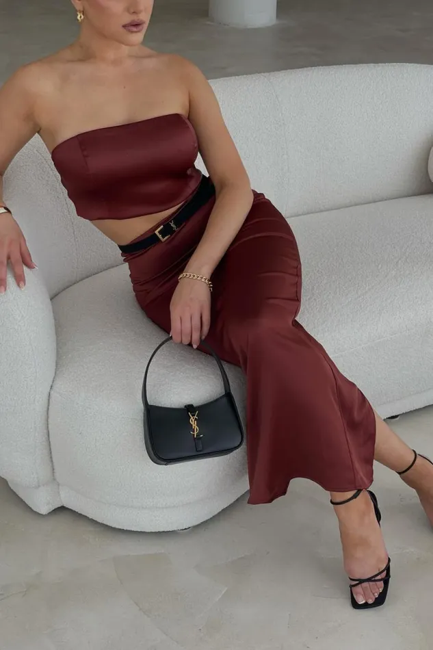 Women Meshki Tops Monique Satin Tube Top 8211 Cherry Chocolate